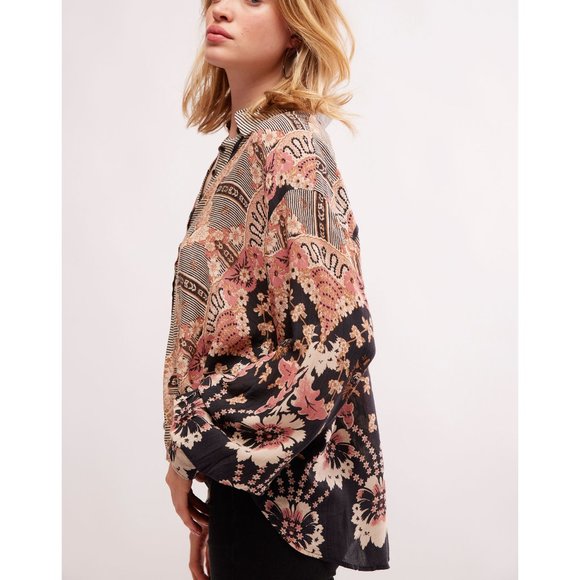 FREE PEOPLE Virgo Baby Buttondown / Black Combo - Picture 3 of 8